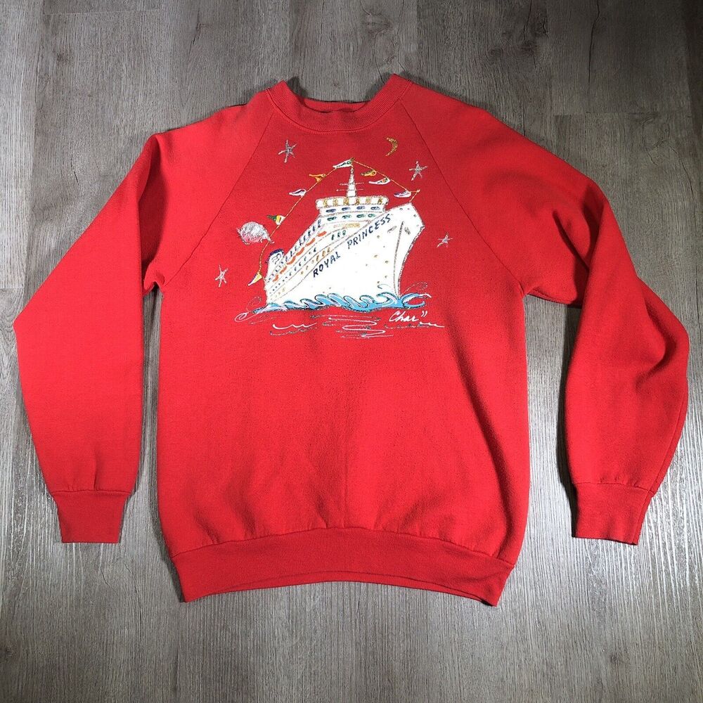 vintage Sweater Red Size Large royal princess sweater Cruise Ship Sweatshirt